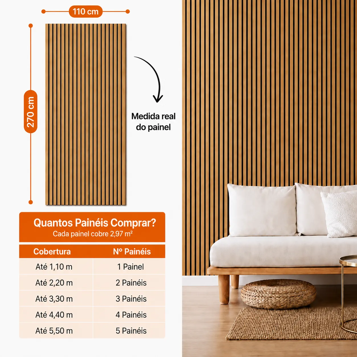 PAINEL RIPADO ACÚSTICO MADEIRA NATURAL - 270x110cm