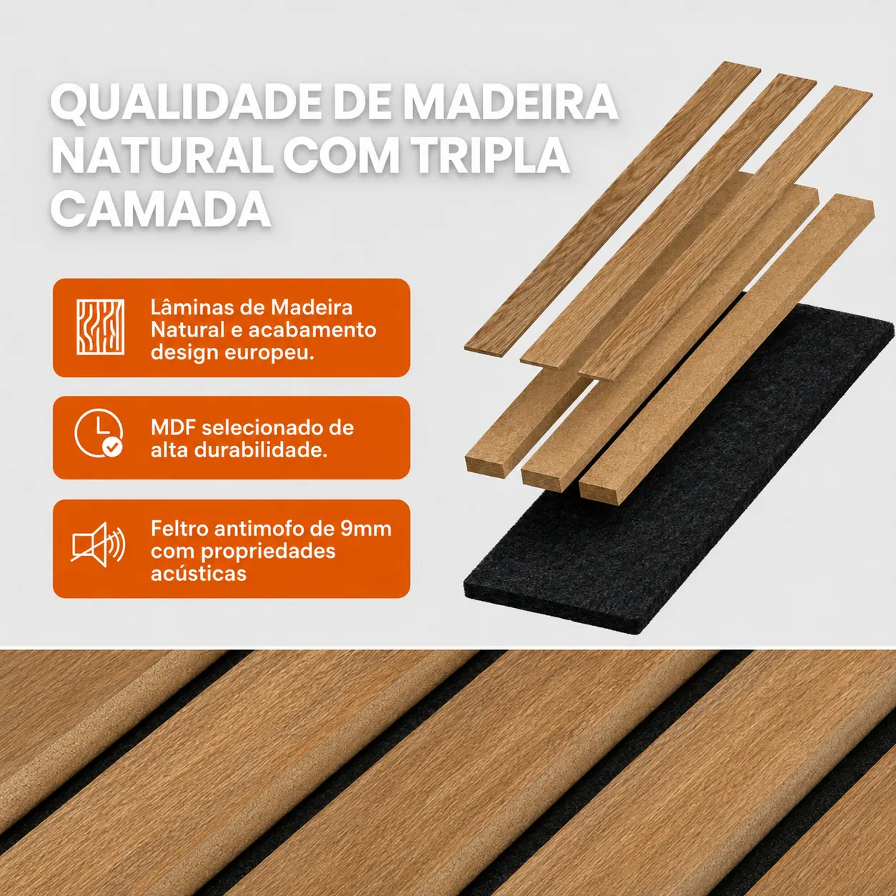 PAINEL RIPADO ACÚSTICO MADEIRA NATURAL - 270x110cm